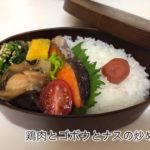 【お弁当】鶏肉とゴボウとナス炒め　塩鮭　ほうれん草ナムル　ネギの卵焼き