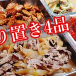 【料理動画#63】作り置き4品、セロリ蒟蒻、牛丼の具、豚ゴボウ甘辛揚げ、トマト煮込みハンバーグ