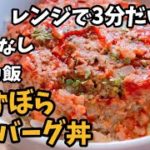 【茶碗飯】ずぼらハンバーグ丼 ずぼら飯料理レンジレシピ