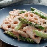 【アスパラとれんこんの明太和え】春を感じるシャキシャキ副菜♪おつまみにもおすすめ!