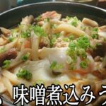 (独身料理)味噌と冷凍うどんのおいしい魔法のレシピ(鮭とキノコの味噌煮込みうどん)