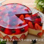 【混ぜて冷やすだけ】練乳たっぷり！いちごとブルーベリーのレアチーズケーキの作り方。クリスマスにも🎄