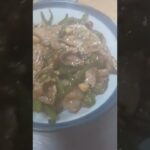 青椒肉絲丼 おはぎと緑茶桑の葉茶ブレンド