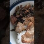 朝飯は余った青椒肉絲で丼に