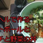 【ゆっくりコッヘル料理レシピ】ミートボールとキムチと野菜の丼