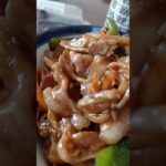 青椒肉絲丼と食後のおはぎ