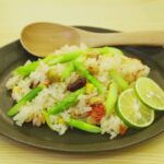 【阿蘇の野菜で簡単2人分レシピ】 アスパラのピラフ/阿蘇のアスパラガス・トマトを使ったレシピ/ Eat ASO, Keep ASO.