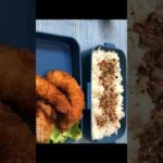 今日も簡単お弁当作り/おかずはエビフライ/唐揚げわんぱく弁当