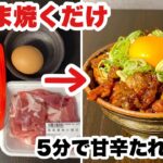 【ズボラめし】包丁なし5分で完成！甘辛タレ豚丼の作り方！【早い安い旨い】